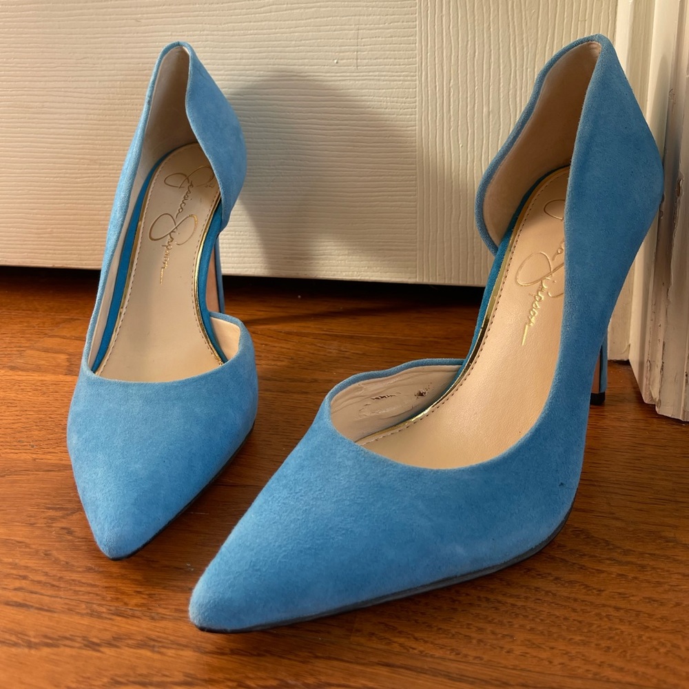 Jessica Simpson Blue Suede Heels with Pointed Toe